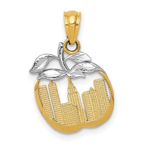 Black Bow Jewelry 14k Yellow Gold and White Rhodium New York Skyline Apple Pendant - 1 of 4