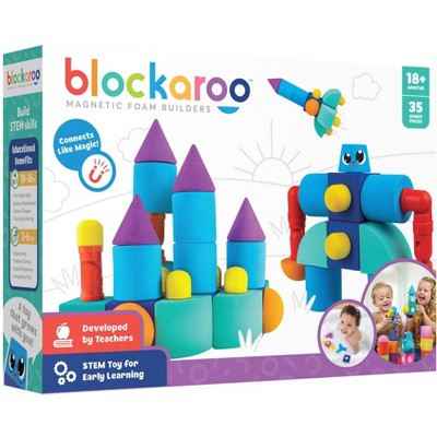 Blockaroo Magnetic Foam Building Blocks, Soft Foam Blocks to Develop Early STEM Learning Skills,  Ultimate Bath Toy for Toddlers & Kids - Castle Set