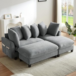 Merax L-Shaped Soft Chenille Upholstery Sectional Sofa with Hidden Storage and Movable Ottoman - 1 of 4