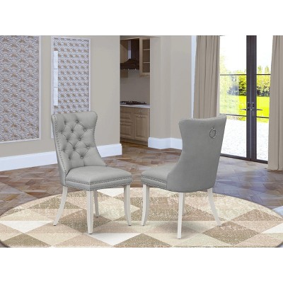 East West Furniture DAP2F23 Dallas Parson Kitchen Chairs - Button Tufted Nailhead Trim Beige Red faux Leather  Dining Chairs, Set of 2, linen white