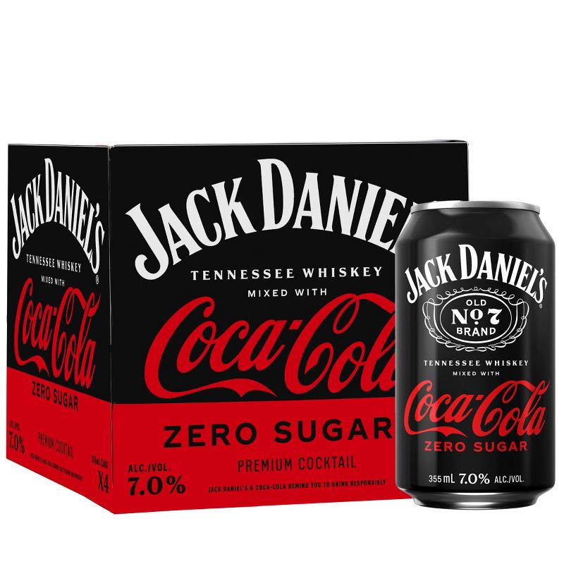 Jack Daniel&#39;s Jack &#38; Coke Zero RTD - 4pk/355ml Cans, 1 of 10