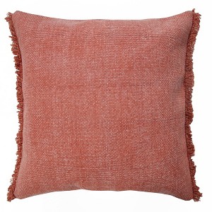 HomeRoots 20" Dusty Rose Cotton Throw Pillow with Fringe - 1 of 4