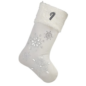 Personalization Mall Season's Sparkle Embroidered Initial Ivory Stockings - 1 of 2