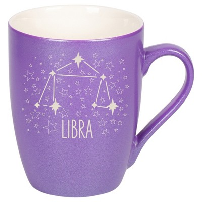 100 North Zodiac 10 Ounce Passion Purple Metallic Finish, Comfortably Fits Your Hands, New Bone China Coffee Tea Cup Mug, Libra