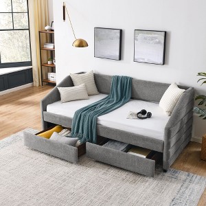 NicBex Twin Size Daybed with Storage Upholstered Linen Fabric Day Bed with Waved Arms and 2 Spacious Drawers for Living Room and Bedroom - 1 of 4
