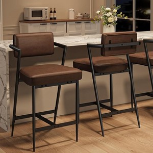 Bar Stools Set of 2 with Armrest, Upholstered Counter Height Bar Stools with w/Backrest , Tall Bar Chairs Thick Cushion & Thickened Metal Legs - 1 of 4