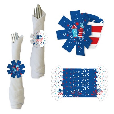 Big Dot of Happiness Firecracker 4th of July - Red, White and Royal Blue Party Paper Napkin Holder - Napkin Rings - Set of 24