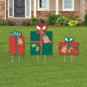 Big Dot of Happiness Happy Holiday Presents - Outdoor Lawn Sign Decorations with Stakes - Christmas Party Yard Display - 3 Pieces - 1 of 4