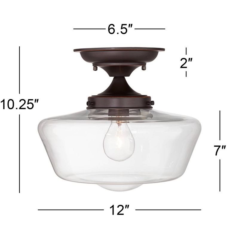 Regency Hill Rustic Farmhouse Ceiling Light Semi Flush Mount Fixture 12" Wide Oil Rubbed Bronze Clear Glass for Bedroom Kitchen Living Room Hallway, 4 of 10