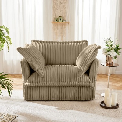 SKRAN 49" Oversized Armchair,Upholstered Comfy Corduroy Couch Chair with 2 Large Soft Pillows,for Living Room Bedroom Apartment (Camel, 1 Seat)