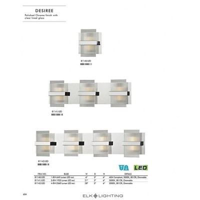 Desiree Polished Chrome LED Vanity Light with Clear Lined Glass