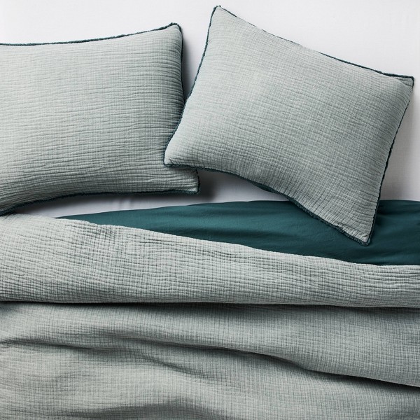 Funda de edredón y juego de fundas de almohada de algodón chambray texturizado - Casaluna™ 3