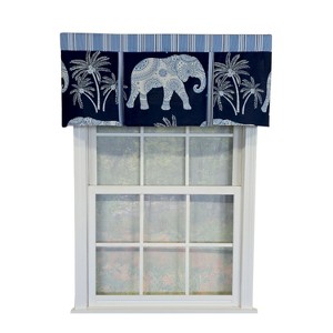 RLF Home 100% Cotton White Elephant Pleated  Unlined Windows Rod Pocket Valance 50" x 17"  Blue - 1 of 4