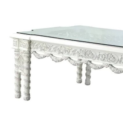 Elegant Antique White and Glass 108'' Vanaheim Dining Table
