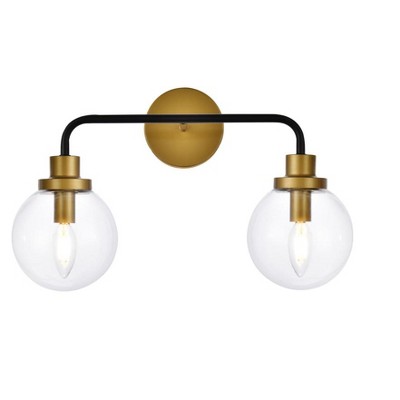 Elegant Lighting Hanson 2 lights bath sconce in black with brass with clear shade