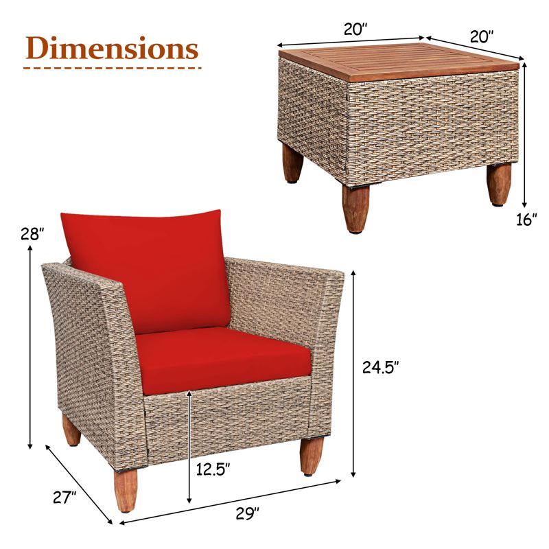 Tangkula 3 Piece Outdoor Rattan Sofa Set Wicker Conversation Furniture Set with Cushions, 2 of 10
