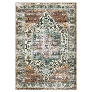 Washable Vintage Rug Non Slip Low Pile Rug Soft Throw Floor Cover Foldable Indoor Carpet for Living Room Bedroom Playroom Nursery - 1 of 4