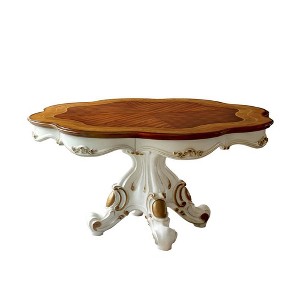 62" Picardy Dining Table Antique Pearl/Cherry Oak Finish - Acme Furniture: Wood Pedestal Base, Seats 6 - 1 of 4
