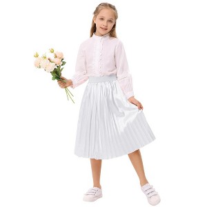 Kids Solid Pleated Skirt Below the Knee Girls Satin Skirts - 1 of 4