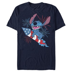 Seven Times Six Disney Stitch T-Shirt Men's Fireworks 4Th of July Graphic Tee Blue - 1 of 4