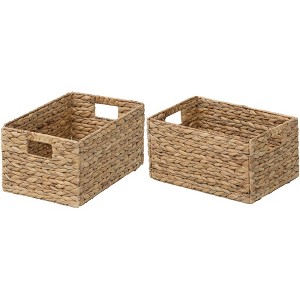 eHemco Rectangular Woven Hyacinth Wicker Pantry Storage Baskets with Iron Wire Frame, 13.25"x9"x7", Natural - 1 of 4
