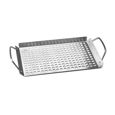 COOK TIME Grill Pan Set of 2, BBQ Grill Topper for Outdoor Grill, Stainless  Steel Grilling Baskets with Holes and Handles, Perforated Food Tray