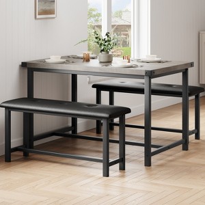 Dining Table Set for 4, Kitchen Table with 2 Upholstered Benches, Wood Kitchen Dining Room Set, for Small Space, Apartment, Home, Dinner - 1 of 4