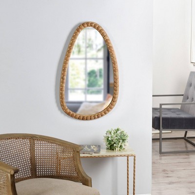 Natural Rectangular Wood Wall Mirror with Knob Pattern