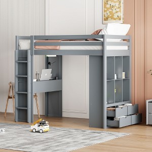 NicBex Twin Size Bunk Bed Loft Bed with Desk Wooden Bed Frame with Shelves, Drawers, Ladder and Full Length Guardrail, No Box Spring Required - 1 of 4