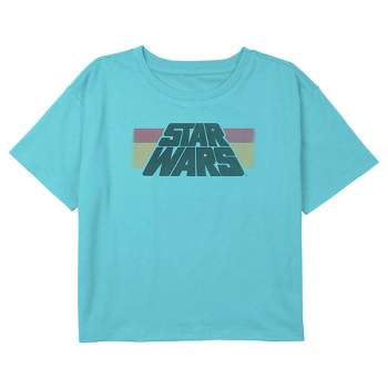 Girl's Star Wars Distressed Horizontal Stripe Logo Crop T-Shirt