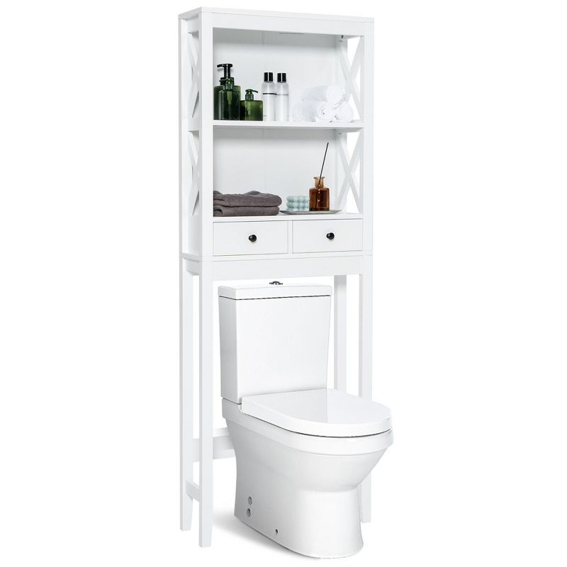 Costway Over the Toilet Storage Rack Bathroom Space Saver with 2 Open Shelves & Drawers, 1 of 11