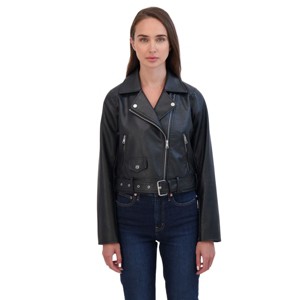 Juniors' Faux Leather Belted Motorcycle Jacket - Sebby - 1 of 3