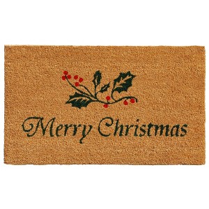 HomeRoots 24" X 36" Brown And Dark Green Christmas Merry Christmas Outdoor Coir Door Mat - 1 of 4