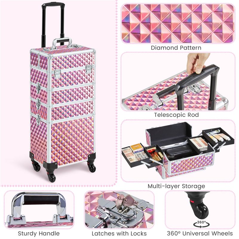 Yaheetech 4-In-1 Aluminum Rolling Cosmetic Makeup Train Cases, 4 of 8