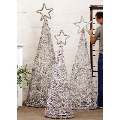 Whitewash Twig Topiary Trees with Star Finials – Indoor Holiday Decorative Set of 3 – 85"Tall by Kalaou