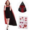 Joyfy Halloween Adult Vampire Costume Accessories, Reversible Hooded Cape Cloak and Tattoo Scar for Cosplay Dress Up Theme Party - 3 of 4