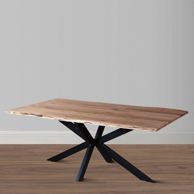 79" Rectangular Live Edge Mango Wood Dining Table with Black Crossed Legs