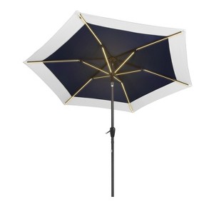 JONATHAN Y Spencer 9 ft. Classic Coastal 2-Tone Solar LED Market Patio Umbrella with 12 LED Strip Lights, Auto-Tilt, Crank and UV Protection - 1 of 4