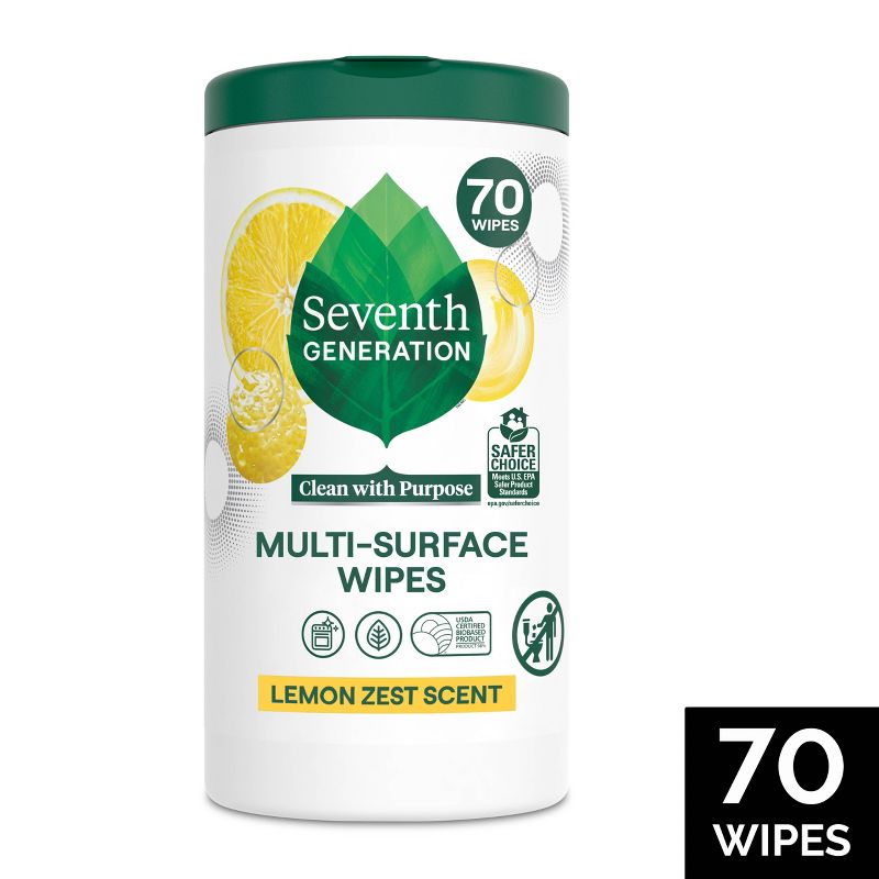 Seventh Generation Lemon Zest Multi-Surface Cleaning Wipes - 70ct, 1 of 9