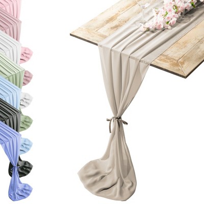 RCZ Décor Silky Touch Chiffon Table Runner With Two Style Ribbon Ties - 10ft.  Table Runner, Wedding Table Runner 29 x 120 Inches