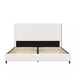 RealRooms Rio Faux Leather Upholstered Platform Bed with Tufted Headboard, Queen, White