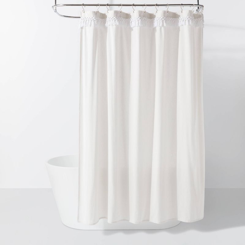 Crochet Trim Shower Curtain Cream - Threshold&#8482;, 1 of 8