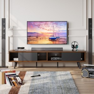 Bestier Mid-Century Modern TV Stand for 80 Inch TV,, 70" Entertainment Center with Sliding Doors for Living Room, Walnut - 1 of 4