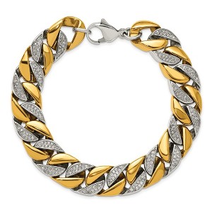 Chisel Stainless Steel Polished Yellow IP-plated with Cubic Zirconia 14mm 9" Curb Link Bracelet - 1 of 4