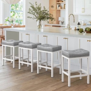 Arceso Counter Height Bar Stools, 24 Inch Saddle Backless Bar Stools Set of 4 for Kitchen Counter, Faux Leather Counter Stools with Black Metal Legs - 1 of 4