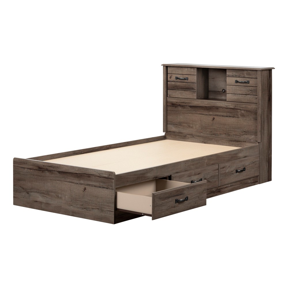 Photos - Bed Ulysses Kids'  and Headboard Set Brown - South Shore: Twin Platform, MDF, ASTM & CARB Certified, Kids room Furniture