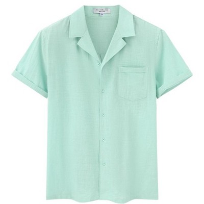 Men's Linen Shirts Short Sleeve Casual Button Down Shirts Lightweight Summer Beach Shirt with Pocket