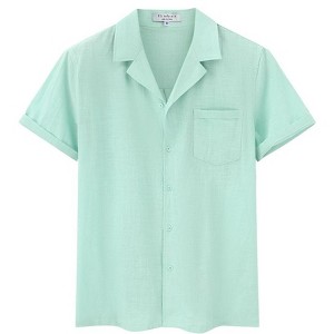 Men's Linen Shirts Short Sleeve Casual Button Down Shirts Lightweight Summer Beach Shirt with Pocket - 1 of 4