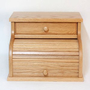 Oak Roll-Top Bread Box with Drawer - 1 of 3