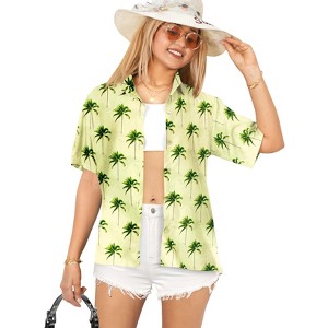 HAPPY BAY Women's Button Down Blouses Casual Summer Beach Party Short Sleeve Tropical Blouses Shirts Hawaiian Dresses for Women - 1 of 4